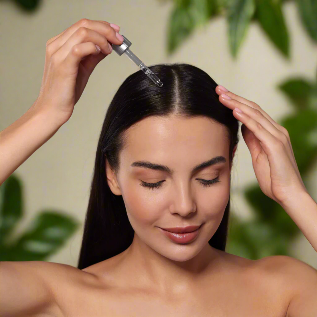 lady applying hair oil
